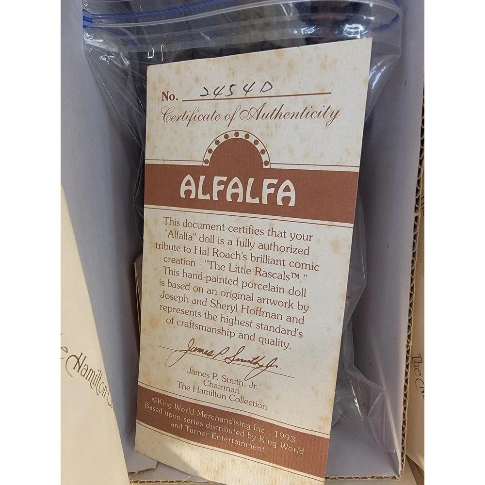 Hamilton Collection Little Rascals ALFALFA Porcelain Doll 1993 COA Box Stand Tag